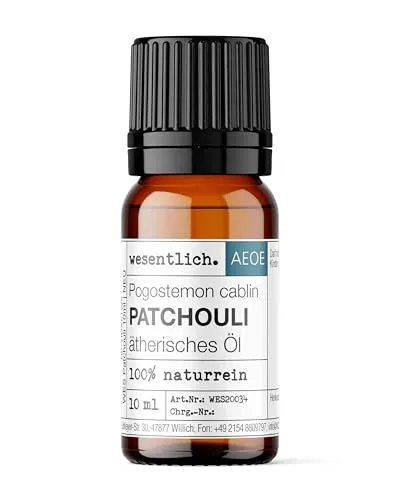 wesentlich. Patchouli Öl | mystisch, sinnlich warme Duftnote | 100% naturreines, ätherisches Öl | Glasflasche (10ml)