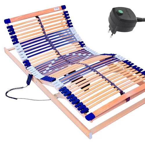 Elektrischer Lattenrost 100% BUCHE - Verstellbar mit Schulterfräsung - Hochwertiger Lattenrost aus 100% Buchenholz, elektrisch verstellbar mit 7 Zonen und Schulterfräsung. Ideal für 100x190cm Betten, extrem stabil und bis 180kg belastbar. Made in Germany mit 10 Jahren Garantie.