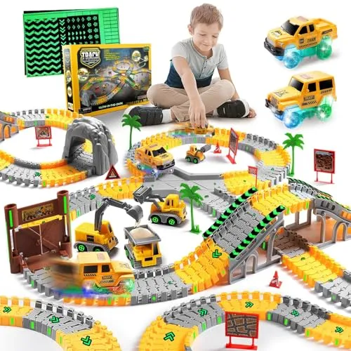 Coroiesty Autorennbahn Set für Kinder ab 4 Jahren - 264-teiliges Autorennbahn-Set mit leuchtenden Elektroautos und flexiblem Gleisdesign. Fördert Kreativität und motorische Fähigkeiten Ihrer Kinder beim Bauen und Spielen!