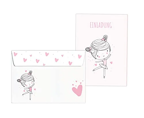 Friendly Fox Ballerina Einladungskarten, 12 Einladung Kindergeburtstag Ballerina Party Geburtstag, Einladungskarten Kindergeburtstag Mädchen mit Ballet Motiv & Umschlag