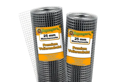 Aquagart Volierendraht 25m x 1m - Robustes Drahtgeflecht für Ihren Garten - Volierendrähte aus hochwertigem Stahl, ideal für den Bau von Volieren oder Zäunen. Mit einer Länge von 25 m und einer Höhe von 1 m bietet er optimalen Schutz.