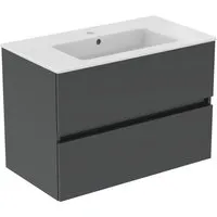 Möbelpaket Eurovit+ mit Waschtisch 81cm und Unterschrank 80cm - Waschbecken mit kubischem Design, inklusive Hochglanzgrauem Unterschrank und 2 Auszügen für optimalen Stauraum.