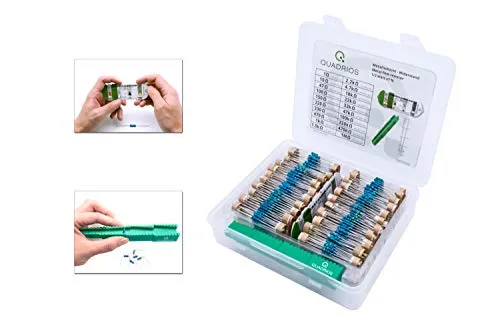 QUADRIOS GmbH Widerstands Sortiment Set Box Metallschicht-Widerstände bedrahtet 1Ohm - 1M Ohm Sortimentskasten 20 Standardwerte E24 je 20 St (1000 Teile, 0,5 W, Toleranz: 1%) 1811P029 1000 Stück