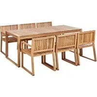 BELIANI Gartenmöbel Set Hellbraun aus Akazienholz mit 6 Stühlen und Tisch - Rustikales Gartenmöbel-Set für 6 Personen, ideal für gesellige Mahlzeiten im Freien. Bequeme Armlehnen und feuchtigkeitsbeständig, perfekt für den Außenbereich.