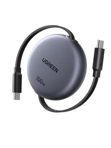 UGREEN Einziehbares USB-C-auf-USB-C-Ladekabel 100 W - Praktisches einziehbares Kabel mit 4 einstellbaren Längen für flexibles Laden. Unterstützt 100W Schnellladung und 480 Mbps Datenübertragung. Ideal für alle USB-C-Geräte – perfekt für Zuhause und unterwegs.
