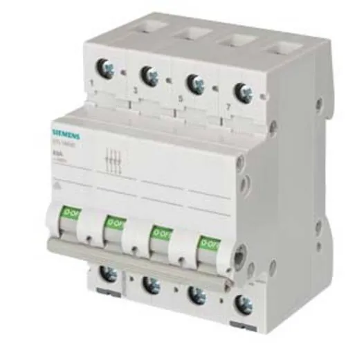 SIEMENS 5TL14910 4-poliger Ausschalter - Lasttrennschalter für Hutschiene, 100A bei 440V~, bietet zuverlässige Trennung von Stromkreisen und hohe Sicherheit.