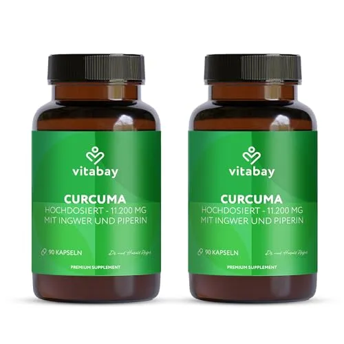 Vitabay Kurkuma Kapseln hochdosiert – 180 Vegane Tabletten mit 500 mg Curcuma & Piperin – Kurkumin Extrakt – Curcumin Supplement – 1 Kapsel täglich