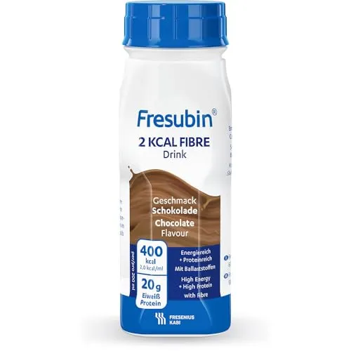 FRESUBIN 2 kcal Fibre Drink Schokolade - 24 x 200 ml, hochkalorisch und eiweißreich für bedarfsdeckende Ernährung bei Appetitlosigkeit