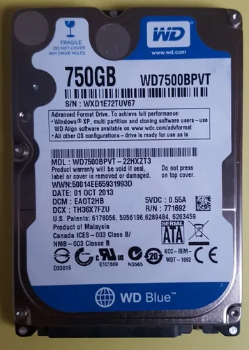 Western Digital WD7500BPVT 750GB SATA3 2,5" Festplatte - 2,5" externe Festplatte mit 750GB Kapazität, ideal für Notebooks - leise, energieeffizient und mit ShockGuard-Technologie für zuverlässigen Schutz.