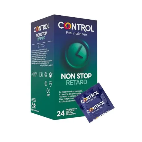 CONTROL RETARD Kondome - 24 Stück mit verzögernder Wirkung - Kondome für Männer in anatomischer Adapta-Form, glatte Oberfläche und Gleitmittel mit Benzocain für verlängerte Freude.