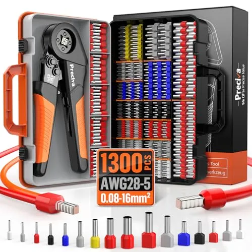Preciva Crimpzangen Aderendhülsen Set 0,08-16mm² - Vielseitige Crimpzange für Heimwerker und Profis mit einem Crimpbereich von 0,08 bis 16 mm². Enthält 950 einzeilige und 350 Twin Aderendhülsen. Ergonomisches Design für komfortables Arbeiten und langlebige Materialien für zuverlässige Leistung.