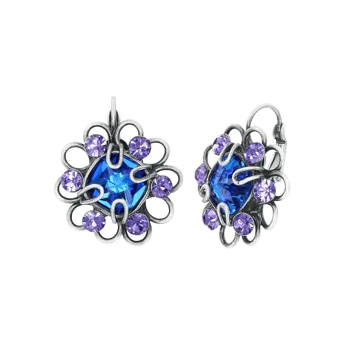 Konplott: Ohrringe Gem Rocks, große aufwendige Kristallblüten-Ohrringe mit Klappbügel, für Damen/Frauen (blau-lila)