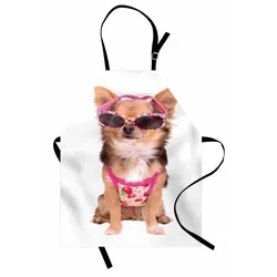 Abakuhaus Kochschürze Höhenverstellbar Klare Farben ohne verblassen, Chihuahua Welpe mit Sommer-Kleidung bunt