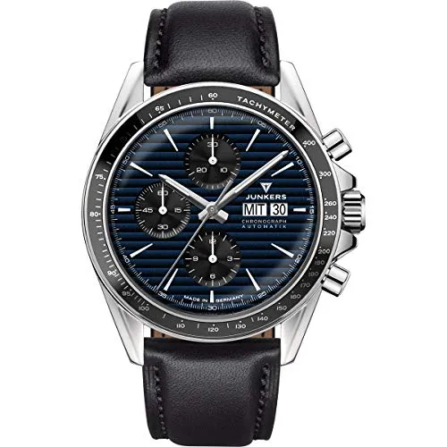 Junkers JUMO Automatik Uhr ETA Valjoux 7750 Saphirglas Tachymeter Pilotenuhr blau 9.21.01.01