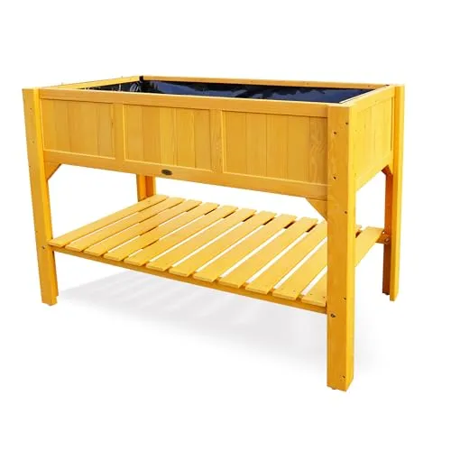 Habau Hochbeet mit Ablage, B119/H90/T57 cm, Natur - Hochbeet für Balkon, Terrasse oder Garten. Ideal für Gemüse, Kräuter und Blumen, mit praktischer Ablagefläche für Werkzeuge und einfachem Aufbau.