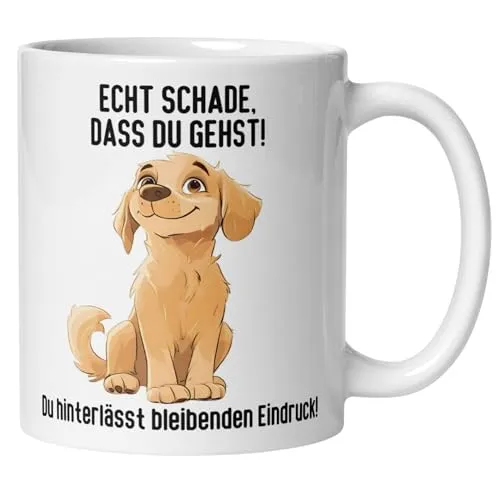 Abschied Kollegin Kollege Tasse | Hund & Spruch – Echt schade, dass du gehst | Lustiges Abschiedsgeschenk Jobwechsel Büro | Geschenkidee zum Abschied oder Neuanfang Arbeitsplatz