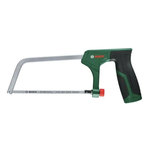 Bosch Home and Garden 1600A02ZA7 Bügelsäge - Handwerkzeuge - Kompakte 150-mm-Bügelsäge für präzise Schnitte in Metall, Kunststoff und Weichholz. Ergonomisches Design mit Softgrip und langlebigem Bimetall-Sägeblatt für optimale Kontrolle und Leistung.