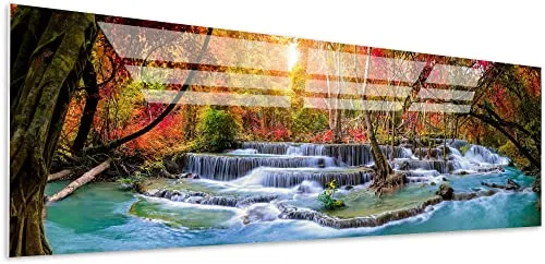 Visario Glasbild auf Acrylglas Wasserfall 90 x 30 cm - Poster & Kunstdrucke: Hochwertiges Glasbild auf Acrylglas mit beeindruckendem Wasserfall-Motiv, ideal für eine stilvolle Wandgestaltung.