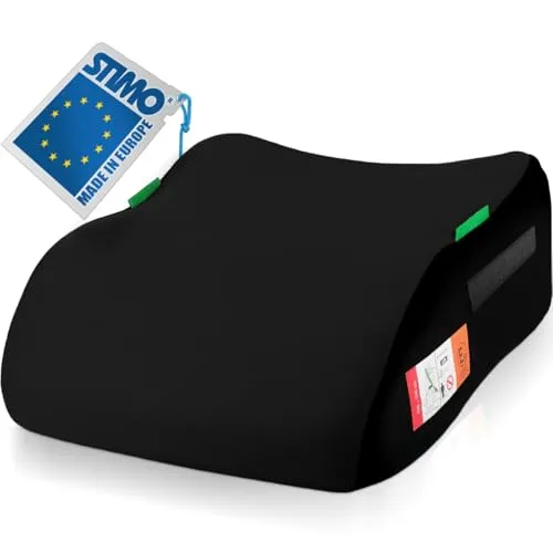 Ergonomische Kindersitzerhöhung für 135-150 cm - Schwarz - Komfortable Sitzerhöhung mit anatomischem Design, ideal für lange Autofahrten. Abnehmbarer, waschbarer Bezug und universelle Passform für einfachen Transport und Installation im Auto.