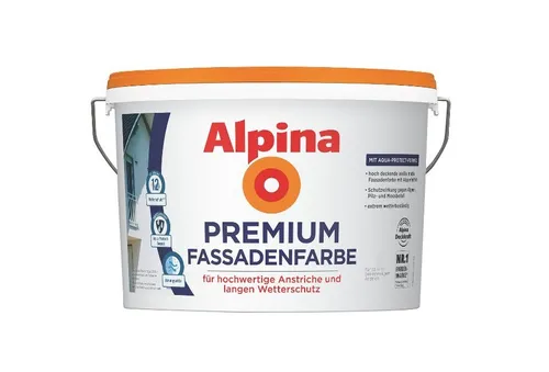 Alpina Premium Fassadenfarbe weiß matt - Witterungsbeständige Fassadenfarbe für den Außenbereich, extrem langlebig und selbstreinigend, ideal für Mauerwerk und Putz