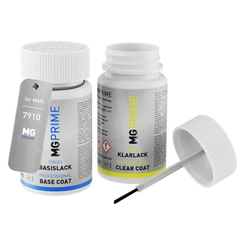 MG PRIME Autolack Lackstift Set für MAN 7910 Grau Metallic Basislack Klarlack je 50ml