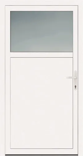 Premium Kunststoff-Nebeneingangstür SMK 510 Weiß 98 cm x 198 cm DIN R - Hochwertige Nebeneingangstür mit 71 mm Mehrkammersystem, 3-Punkt Hakenverriegelung und Verbundsicherheitsglas für optimale Sicherheit und Wärmeschutz.