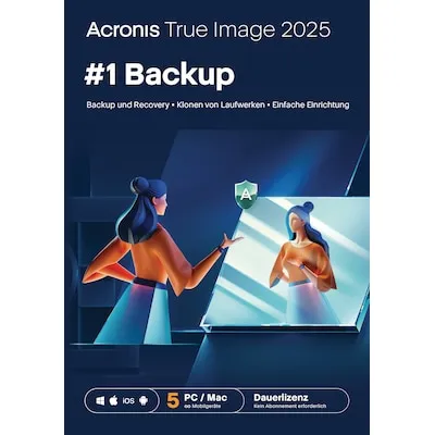 Acronis True Image 2025 - 5 Geräte Lizenz - Multilinguale Backup-Lösung für Windows, MacOS, Android und iOS, ermöglicht eine einfache Datenwiederherstellung auf bis zu 5 Geräten.