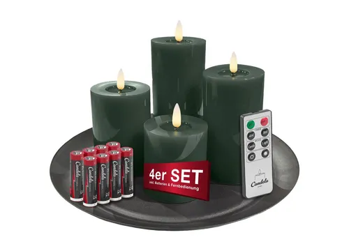 LC Home LED-Kerzen 4er Set mit Fernbedienung und Timer - 4er Set handgefertigter LED-Kerzen aus Echtwachs mit beweglicher Flamme. Inklusive Fernbedienung und Timer-Funktion für stimmungsvolles Ambiente ohne Brandgefahr.