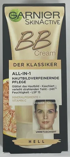 Garnier BB Cream hell 5 in 1 mit LSF 15 - Der Klassiker - BB-CC-DD Cremes, 5-in-1 Wirkung für ein perfektes Hautbild, schützt mit Lichtschutzfaktor 15 und eignet sich ideal für den täglichen Gebrauch.