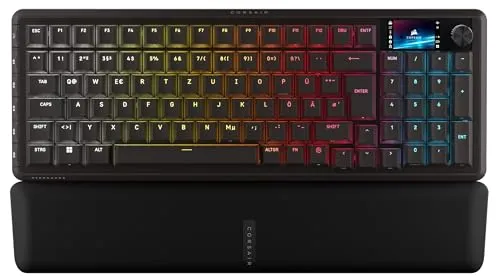 Vanguard 96 Wireless Gaming-Tastatur schwarz, DE-Layout - Die Vanguard 96 bietet eine präzise Corsair MLX Plasma-Tasten-Technologie und individuelle RGB-Beleuchtung für ein optimales Spielerlebnis. Ideal für Gamer, die Wert auf Komfort und Stil legen.