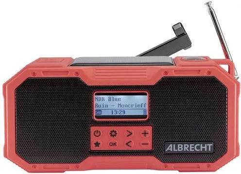 Albrecht DR 112 DAB+ Outdoor Kurbelradio - Radios mit DAB+ und UKW, inklusive SOS-Funktion, Taschenlampe und Solarbetrieb - ideal für Outdoor-Abenteuer und Notfälle.