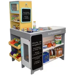tanner DER KLEINE KAUFMANN TANNER Deco - Supermarkt aus Holz, mit Miniatur Lebensmitteln und Zubehör für realistischen Kaufladen-Spaß