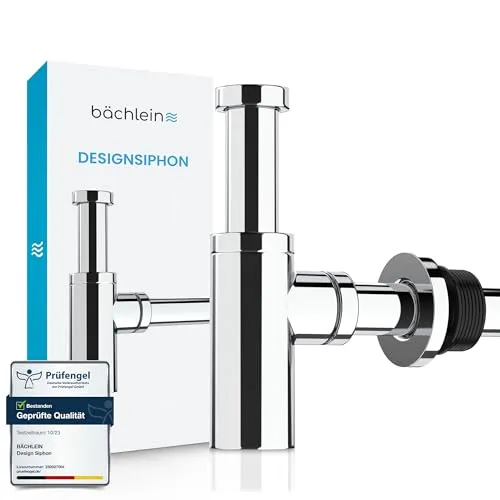 Bächlein Design Siphon Universal für Waschbecken - Passgenaue Abflussgarnitur mit Reinigungsöffnung, extrem leicht zu reinigen und 100% universale Passform