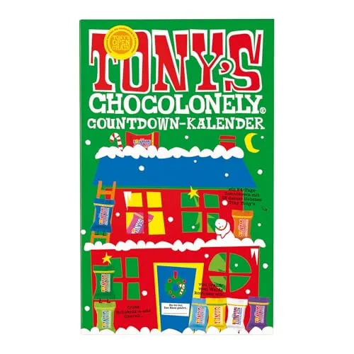 Tonys Chocolonely® Adventskalender - Countdown bis Weihnachten - Sonstige Süßigkeiten mit 10 verschiedenen Schokoladensorten und Aufgaben, um die Wartezeit bis Weihnachten zu versüßen. Unterstütze die Vision von 100% sklavenfreier Schokolade!