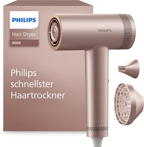 Philips Hochgeschwindigkeits-Haartrockner Serie 8000 - Haartrockner mit ThermoShield Advanced, 1400 W für schnelles Trocknen in weniger als 3 Minuten und sanfte Kopfhautpflege durch spezielle Modi.