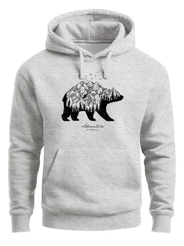 Neverless Hoodie Herren Bär Abenteuer Berge Grau 3XL - Stylischer Hoodie für Herren in Grau, ideal für Abenteuer in der Natur. Hergestellt aus hochwertiger Baumwollmischung für optimalen Tragekomfort und Langlebigkeit.