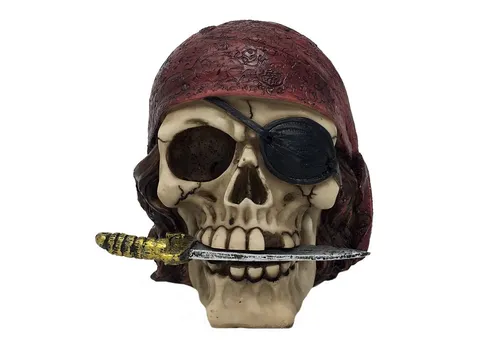 MystiCalls Dekofigur Totenkopf Pirat mit Messer - Handbemalte Sammlerfigur für kreative Dekoration - Detaillierte Totenkopffigur "Pirat" aus Polyresin, handbemalt und ca. 13 cm hoch. Perfekt als Geschenk oder für die stilvolle Verschönerung von Wohnräumen. Ein Muss für Fantasy- und Gothic-Fans!