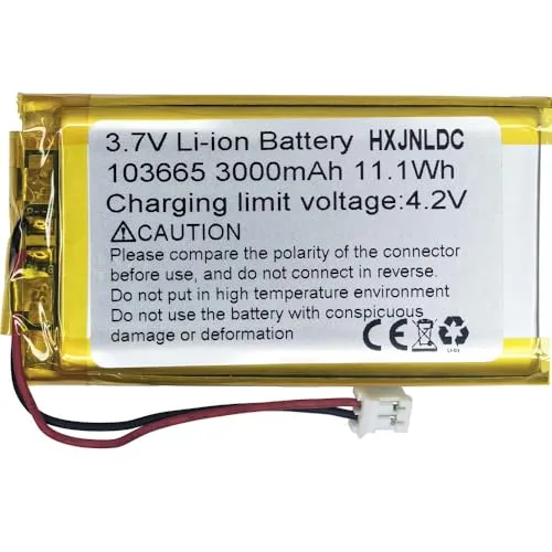 DC 3.7V 3000mAh 103665 wiederaufladbare Lithium-Polymer-Batterie passend für DIY 3.7-5V elektronische Produkte mit eingebautem 2-Draht-Batterieaustausch und LED-Leuchten