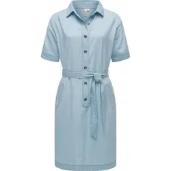 Ragwear Damen Sommerkleid Rozyna Denim YOUMODO Light Blue Denim Gr. L - Freizeitkleid in lässiger Denim-Optik mit elegantem Haifischkragen und Taillenband für eine feminine Silhouette – ideal für vielseitige Sommerlooks.
