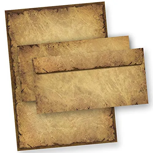 CASANOVA Briefpapier mit Umschlag Vintage 25 Sets Papier beidseitig A4 alt retro Mittelalter antik nostalgisch