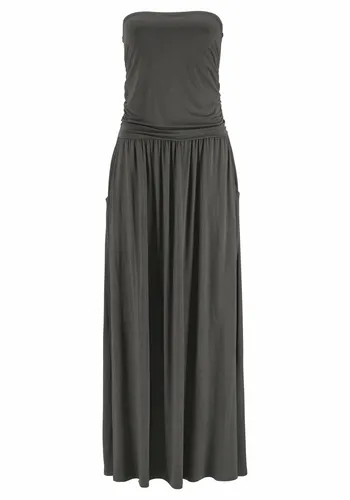 Maxikleid, mit schmalem Oberteil und Taschen, schulterfrei, Sommerkleid, Basic, Gr. 34 - N-Gr, khaki N-Gr
