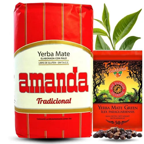 Yerba Mate Amanda Elaborada 500g Argentinien 100% + Mate Mas Energia Guarana 50g