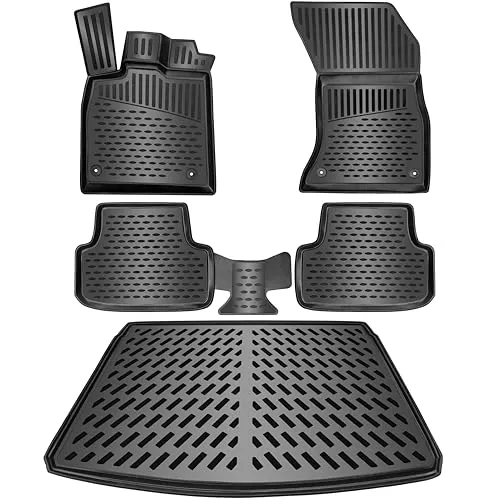 ELMASLINE 3D Gummimatten & Kofferraumwanne Set für Mitsubishi ASX 2010-2/2023 | Zubehör - Antirutsch mit hohem Rand - Kofferraummatte & Fußmatten