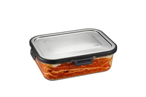 GEFU Lunchbox MILO - Auslaufsicher & App-gesteuert - Frischhaltedose aus Borosilikatglas mit Edelstahl- und Kunststoffelementen. Ideal zum Aufbewahren und Einfrieren, inkl. QR Code zur Vorratskontrolle per App (Android).