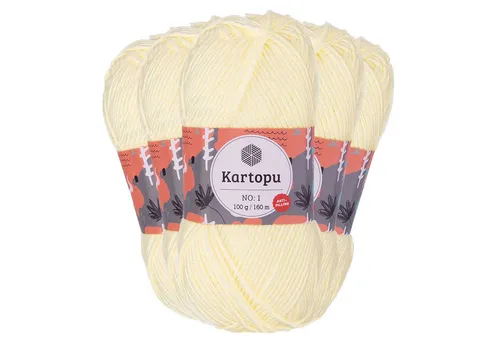 maDDma 5 x 100g Strickwolle Kartopu NO:1 Polyacryl-Wolle Anti Pilling Effekt Häkelwolle, 800 m (Sparpaket), K025 creme