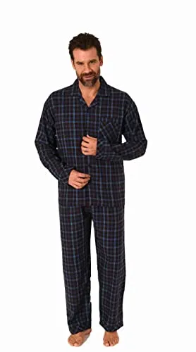 NORMANN-Wäschefabrik Herren Langarm Flanell Pyjama Set - 222 101 15 871, Schwarz, Größe 56 - Elegantes Herren Pyjama Set aus kuscheligem Flanell, ideal für kalte Nächte. Der durchknöpfbare Oberteil sorgt für Komfort, während die schadstofffreien Textilien für unbeschwerten Schlaf stehen. Perfekt als Homewear oder Nachtwäsche.