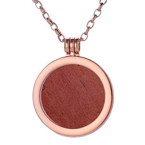 Morella Damen Halskette Rosegold 70 cm Edelstahl und Anhänger mit Edelstein roter Jaspis Coin 33 mm Chakren Scheibe in Schmuckbeutel