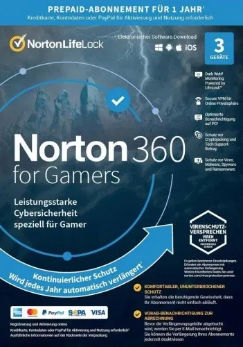 Norton 360 for Gamers, 3 Geräte - 1 Jahr, Blitzversand