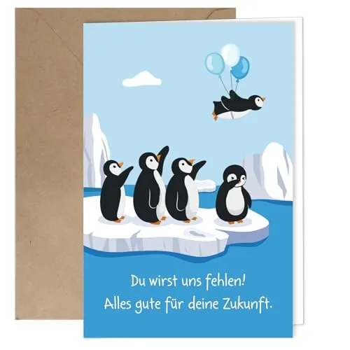 COLOFALLA Abschiedskarte Kollegen Lustig Karte Pinguin zum Abschied Ruhestand Rente Klappkarte Abschiedsgeschenk für Jobwechsel Pension Kündigung Kollegin mit Umschlag
