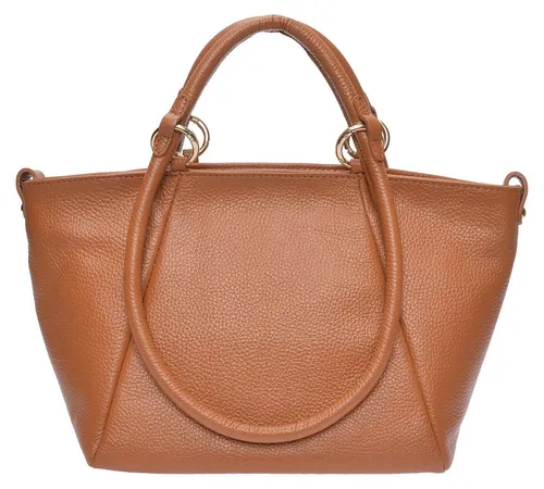 Roberta M Tote Bag SS26 RM 151T Cognac - Braun - Elegante Tragetasche aus 100 % Kuhleder mit praktischem Reißverschluss und Innenreißverschlusstasche. Ideal für stilvolle Aufbewahrung und täglichen Einsatz.
